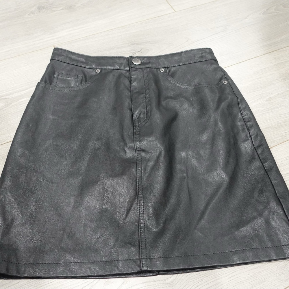 H&M Black Leather Midi skirt